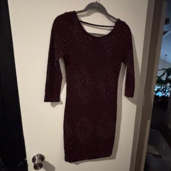 Trixxi Juniors Deep Red Wine Sparkle Low Cut Back Fitted Bodycon Dress Sz M - Picture 1 of 6